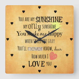 Horloge Carrée Vous êtes ma Sunshine Word Art Typographie