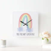 Horloge Carrée Vous êtes mon soleil arc-en-ciel peint à l'aquarel (Maison)