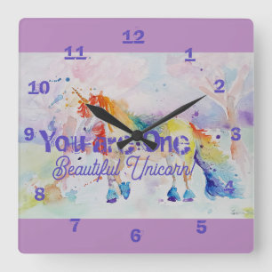 Horloge Carrée Vous Êtes Une Belle Unicorne ! Filles arc-en-ciel