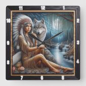 Horloge Carrée Voyage autochtone : Chemin caché Coeur de la forêt (Recto)