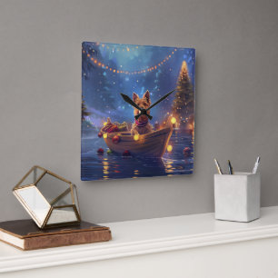 Horloge Carrée Voyage de Noël de Terrier australien