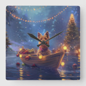 Horloge Carrée Voyage de Noël de Terrier australien (Recto)