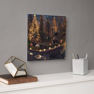 Horloge Carrée Voyage de Noël Festif de Bouledogue Français