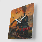 Horloge Carrée Voyage en train victorien - Steampunk Steam Train2 (Angle)