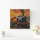Horloge Carrée Voyage en train victorien - Steampunk Steam Train2 (Maison)