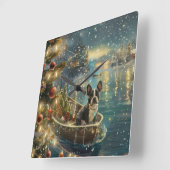 Horloge Carrée Voyage festif de Noël de Boston Terrier (Angle)