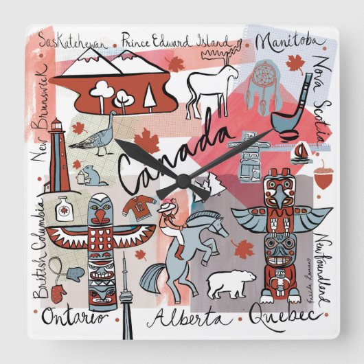 Horloge Carrée Voyage mondial - Canada (Recto)