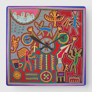 Horloge Carrée Voyage tribal maya mexicain de Boho d'art d'Oaxaca