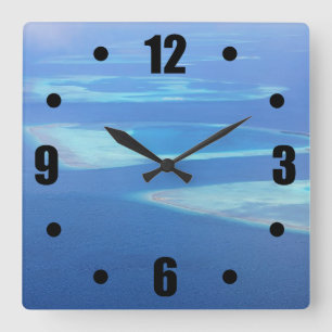 Horloge Carrée Vue aérienne des Maldives d'océan vintage exotiq