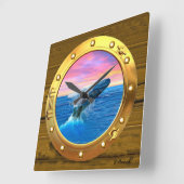 Horloge Carrée Vue de hublot d'une baleine de violation (Angle)