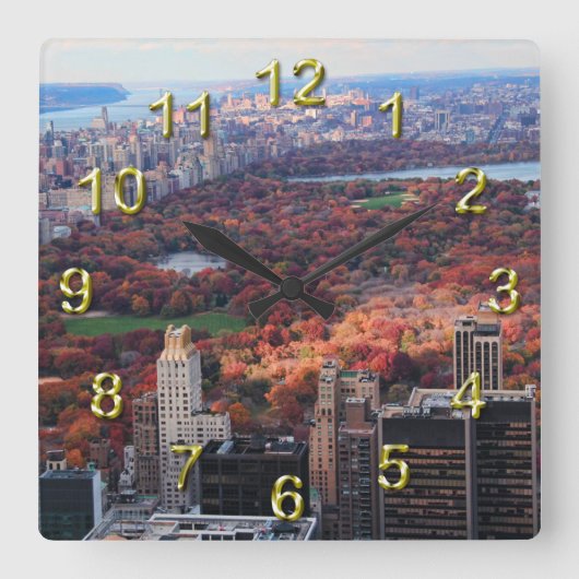Horloge Carrée Vue d'en haut : Automne à Central Park 01 (Recto)