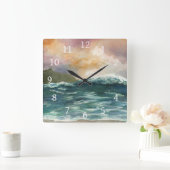 Horloge Carrée Vue mer vague 264 (Maison)