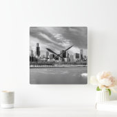 Horloge Carrée Vue panoramique de Chicago en hiver (Maison)