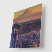 Horloge Carrée Vue panoramique du centre-ville de Seattle, footba (Angle)