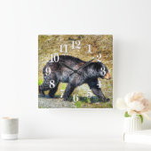 Horloge Carrée Walking Black Bear Faune Photo Art (Maison)