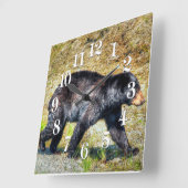 Horloge Carrée Walking Black Bear Faune Photo Art (Angle)