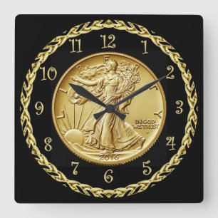 Horloge Carrée Walking Liberty Centennial Gold Coin Image ~