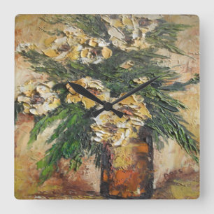 Horloge Carrée Wall Clock Ann Hayes Painting Yellow Flowers