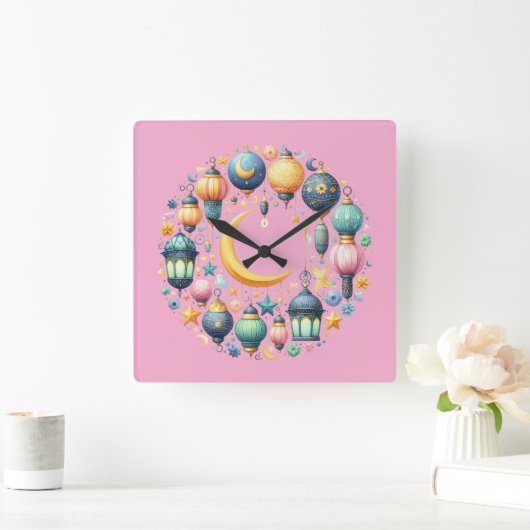 Horloge Carrée Wall Clock-Eid Mubarak Wreath Wall Clock (Maison)
