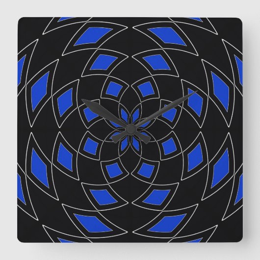 Horloge Carrée Wall Clock with black blue abstract design (Recto)