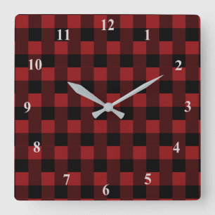 Horloge Carrée Wall Clock with Black Red