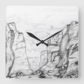 Horloge Carrée Wall Clock with canyon sketched in black and white (Recto)