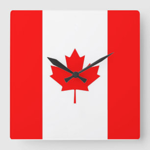 Horloge Carrée Wall Clock with Flag of Canada