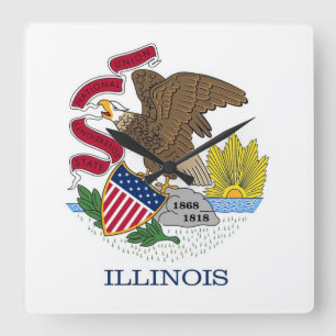 Horloge Carrée Wall Clock with Flag of Illinois, USA