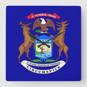 Horloge Carrée Wall Clock with Flag of Michigan, USA
