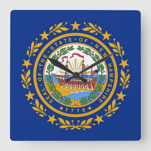 Horloge Carrée Wall Clock with Flag of New Hampshire, USA