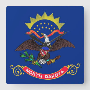 Horloge Carrée Wall Clock with Flag of North Dakota, USA