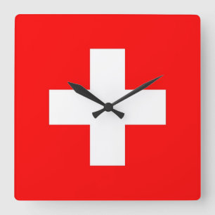 Horloge Carrée Wall Clock with Flag of Switzerland