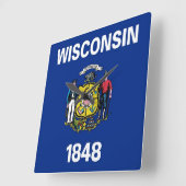 Horloge Carrée Wall Clock with Flag of Wisconsin, USA (Angle)