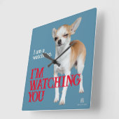 Horloge Carrée Watchdog Chihuahua - Personnalisable (Angle)