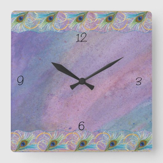 Horloge Carrée Water-coclor Peacock Glory (Recto)