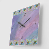Horloge Carrée Water-coclor Peacock Glory (Angle)