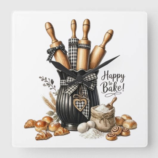 Horloge Carrée Watercolor Baking Theme Wall Art - Ideal for Baker (Recto)