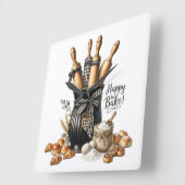 Horloge Carrée Watercolor Baking Theme Wall Art - Ideal for Baker (Angle)