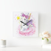 Horloge Carrée Watercolor Fairy Bunny (Maison)