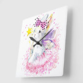 Horloge Carrée Watercolor Fairy Bunny (Angle)