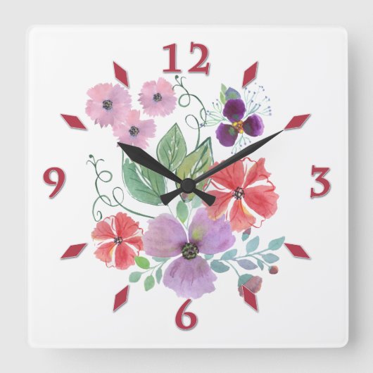 Horloge Carrée Watercolor flowers (Recto)