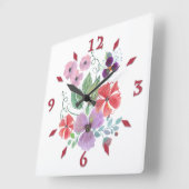Horloge Carrée Watercolor flowers (Angle)