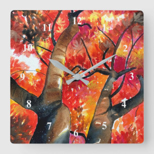 Horloge Carrée Watercolor Japonais maple tree