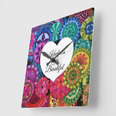 Horloge Carrée Watercolor Rainbow Mandala With Heart (Angle)