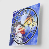 Horloge Carrée Watercolor snowman Merry Christmas (Angle)