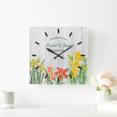 Horloge Carrée Watercolor Spring Flowers (Maison)