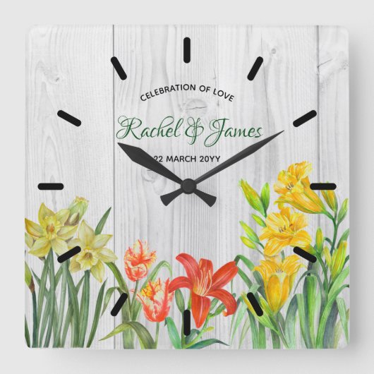 Horloge Carrée Watercolor Spring Flowers (Recto)