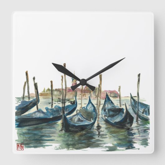 Horloge Carrée Watercolor Venice (Recto)