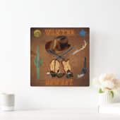 Horloge Carrée Wboy boots de Wanted a gun cactus western (Maison)