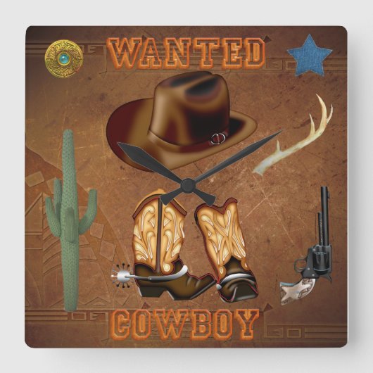 Horloge Carrée Wboy boots de Wanted a gun cactus western (Recto)